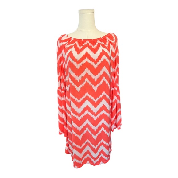 👗 EUC WEST LOOP Coral Chevron Off Shoulder Dress | Size XL - Picture 2 of 6